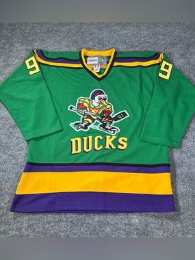 CCM Mighty Ducks D-5 Adam Banks Vintage CCM‎ Hockey Jersey #99 Green Size 50